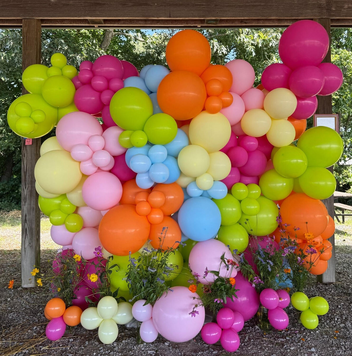 Wildflower themed balloon wall Balloon wall at western Kentucky farmers market in Ballard county outside of Paducah